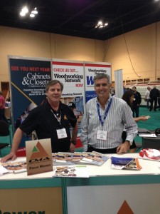 Jim McDermott, right, and Joe Knobbe, a past president of the Cabinet Makers Association, man the CMA’s booth at the 2015 Cabinets & Closets Expo.